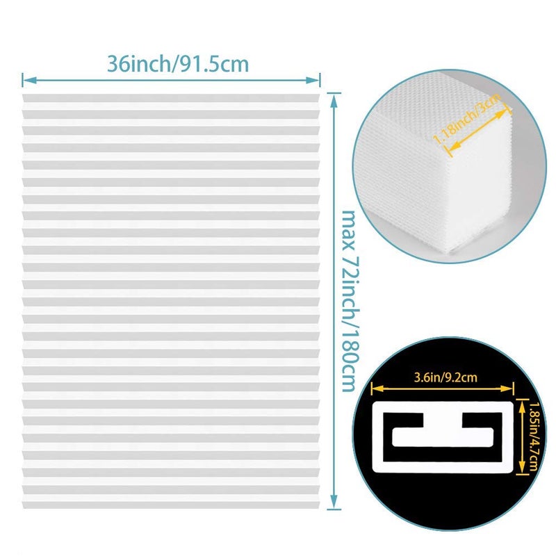 SEEYE Light Filtering Temporary Blinds Cordless Shades Fabric Pleated Fabric Shade Easy to Cut and Install, 36" W x 72" L - 2 Pack, White, with 4 Clips - Image 3